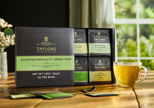 Taylors of Harrogate Assorted Specialty Black Teas Sampler, Variety Gift Box, Individually Wrapped Bags, 20 Count (Pack of 1), English Breakfast, Earl Grey, Assam, and Afternoon Darjeeling, Caffeinated, Enjoy Hot or Iced, 20 Teabags