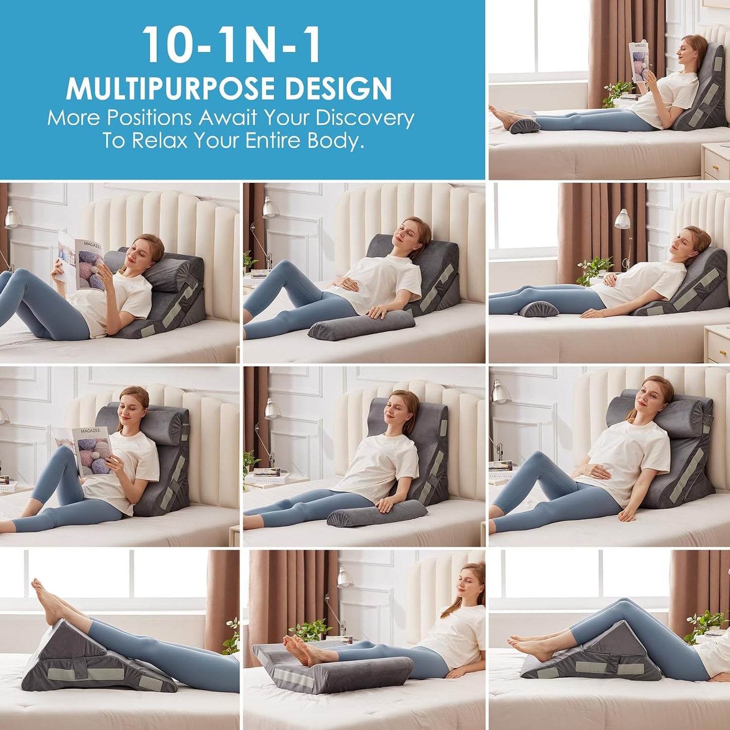 MEGCXIT Wedge Pillow Set for After Surgery, Bed Wedge, 3PCS, White/Grey