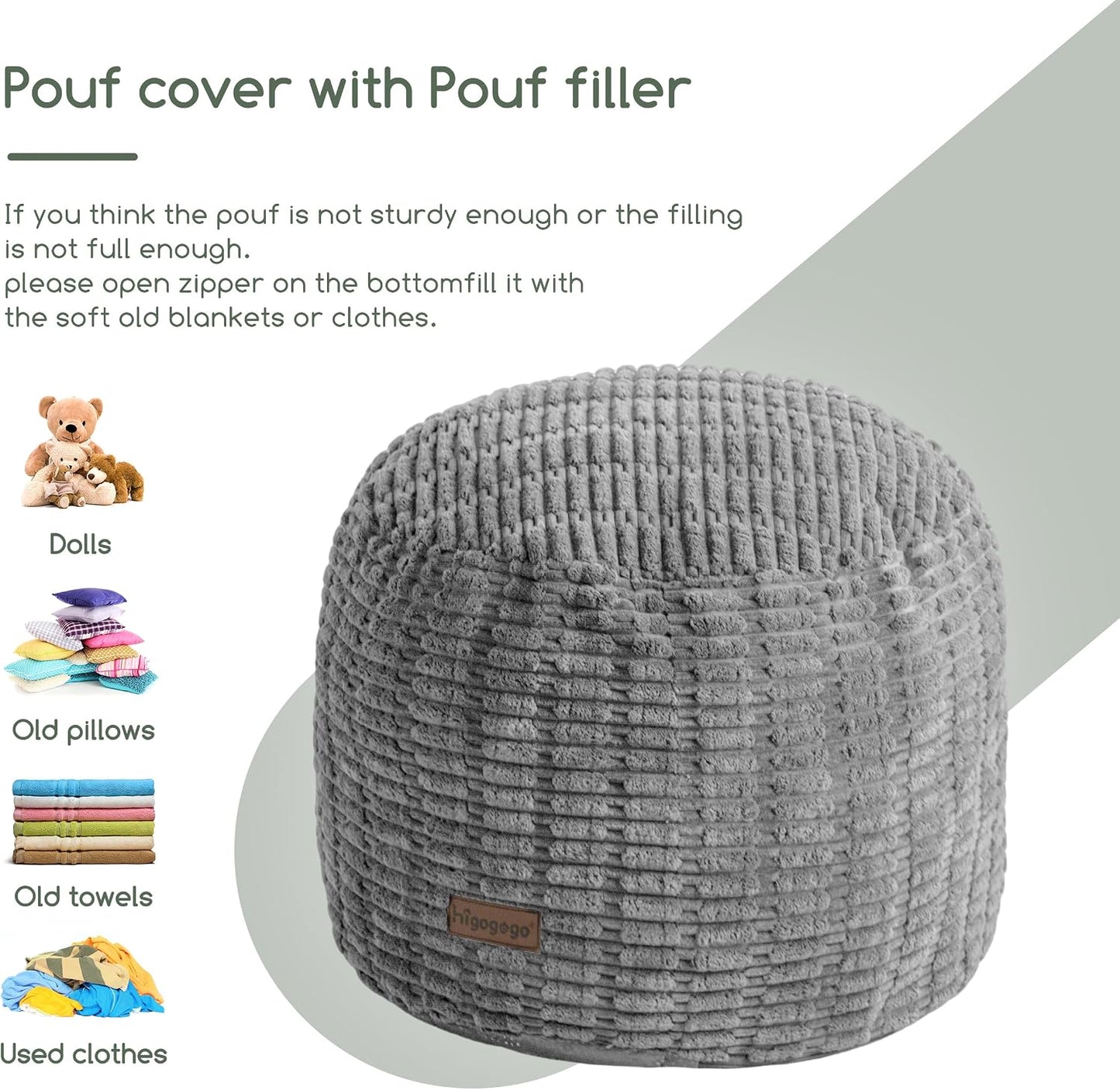 HIGOGOGO Pouf Ottoman Stuffed Round Modern Foam Filled Foot Rest Poufs for Living Room Chair Decorative 20 X 15 Inches Boho Relax Stool for Wedding Christmas Party, Beige