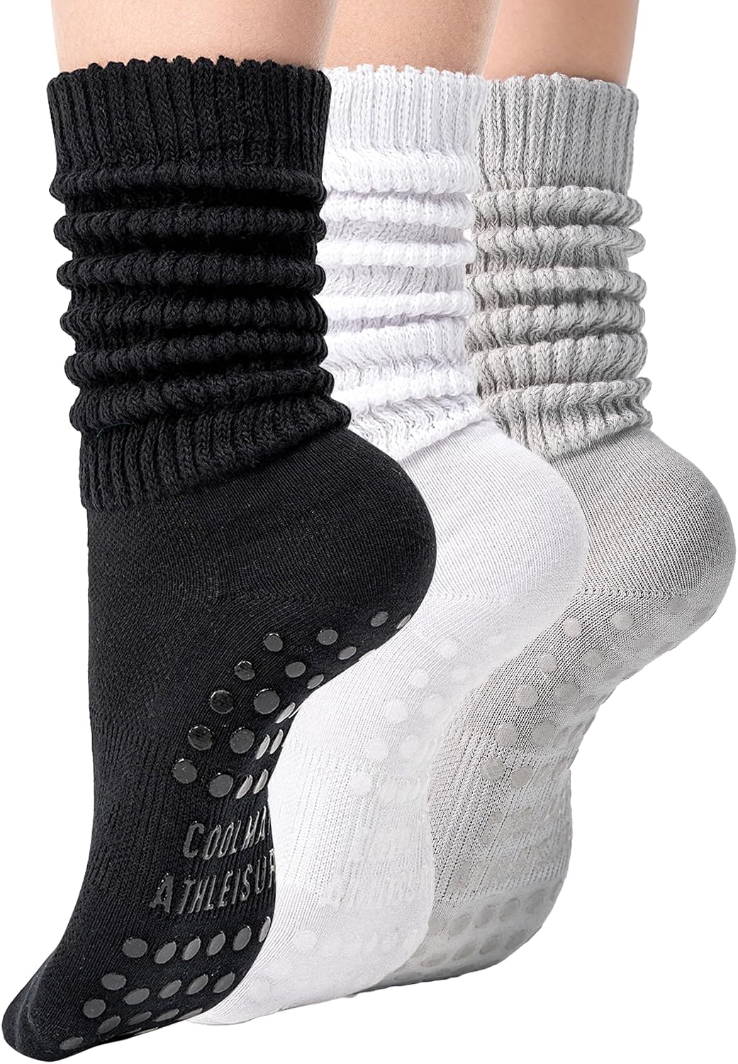 COOLMATE Pilates Socks with Grips for Women, Yoga Socks, Crew Non Slip Women for Barre, Pilates Gifts for Women - Colors B