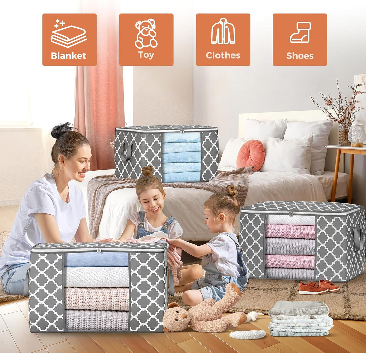 90L Large Storage Bags, Clothes Storage Bins Closet Organizers