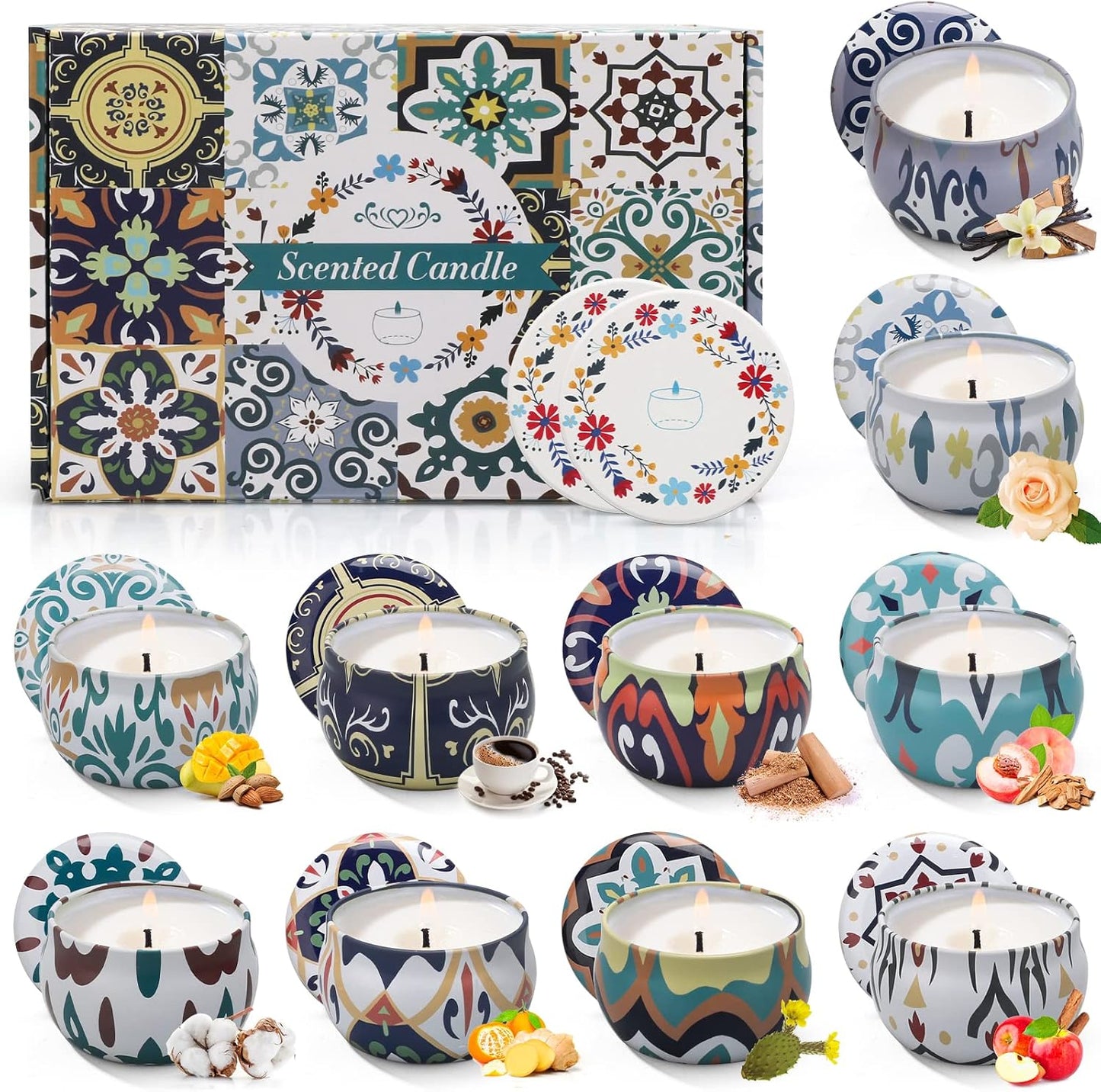 Scented Candles Gift Set, 12 Pack Soy Wax Candles for Home, 12 Scents, Aromatherapy Travel Tins with Gift Box for Women, Birthday, Housewarming, Relaxation