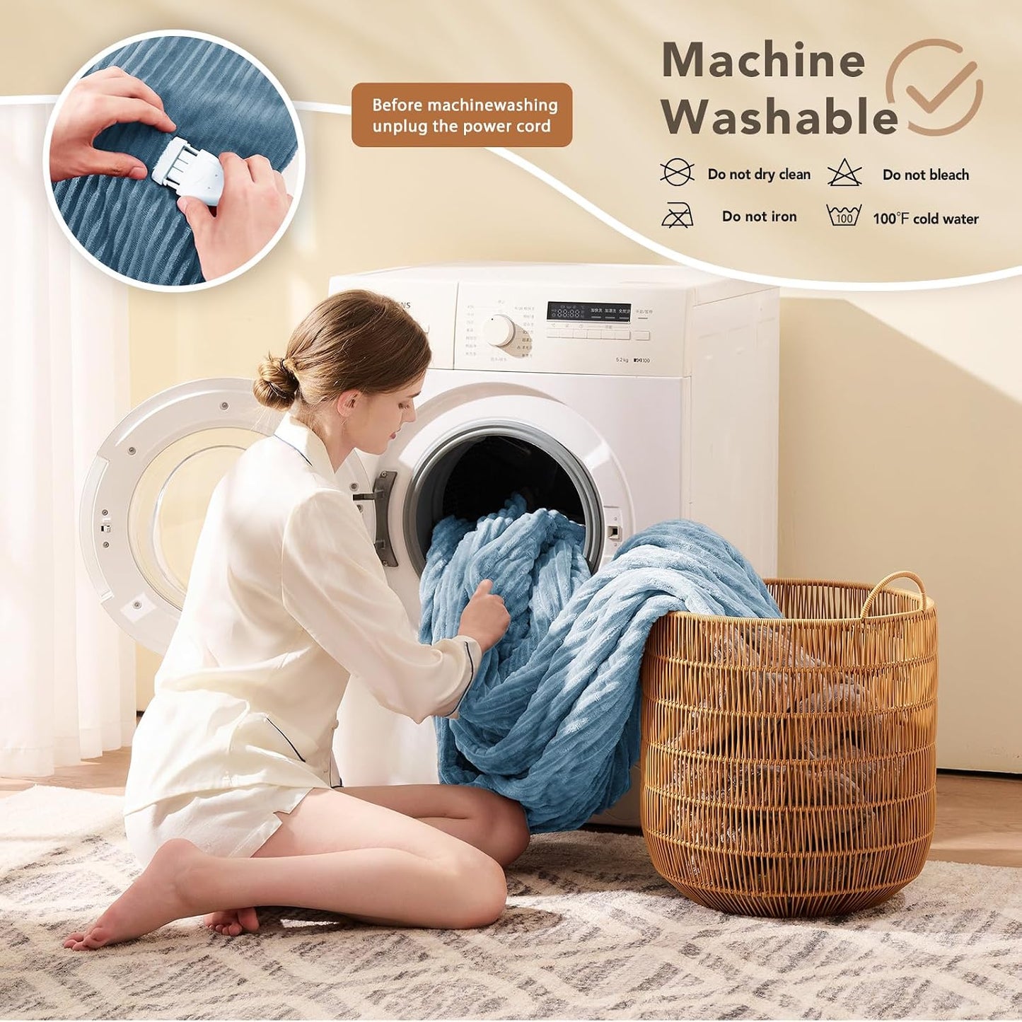 Homemate Heated Blanket Electric Throw - 50"x60" Heating Blanket Throw 1/2/4/6/8 Hours Auto-Off 10 Heat Levels Over-Heat Protection Soft Flannel Sherpa Heater ETL Certification