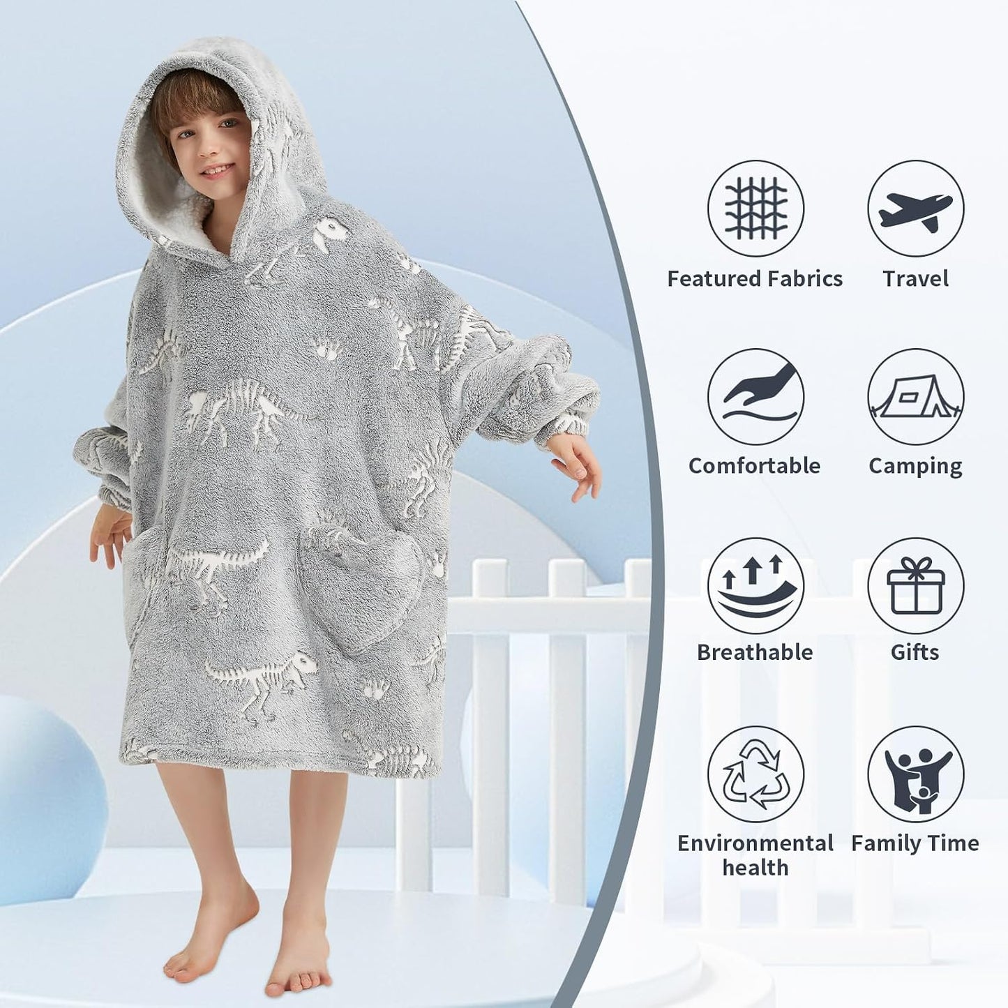 Fiosnow Glow in the Dark Unicorn Blanket Hoodies for Kids 6-13YR Oversize Wearable Blanket Hoodies for Boys Girls Teens