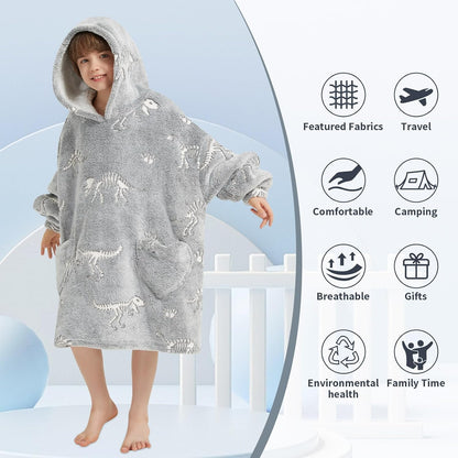 Fiosnow Glow in the Dark Unicorn Blanket Hoodies for Kids 6-13YR Oversize Wearable Blanket Hoodies for Boys Girls Teens