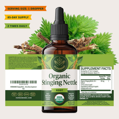 HERBAMAMA USDA Organic Stinging Nettle Root - Urinary Tract Support - 4 oz
