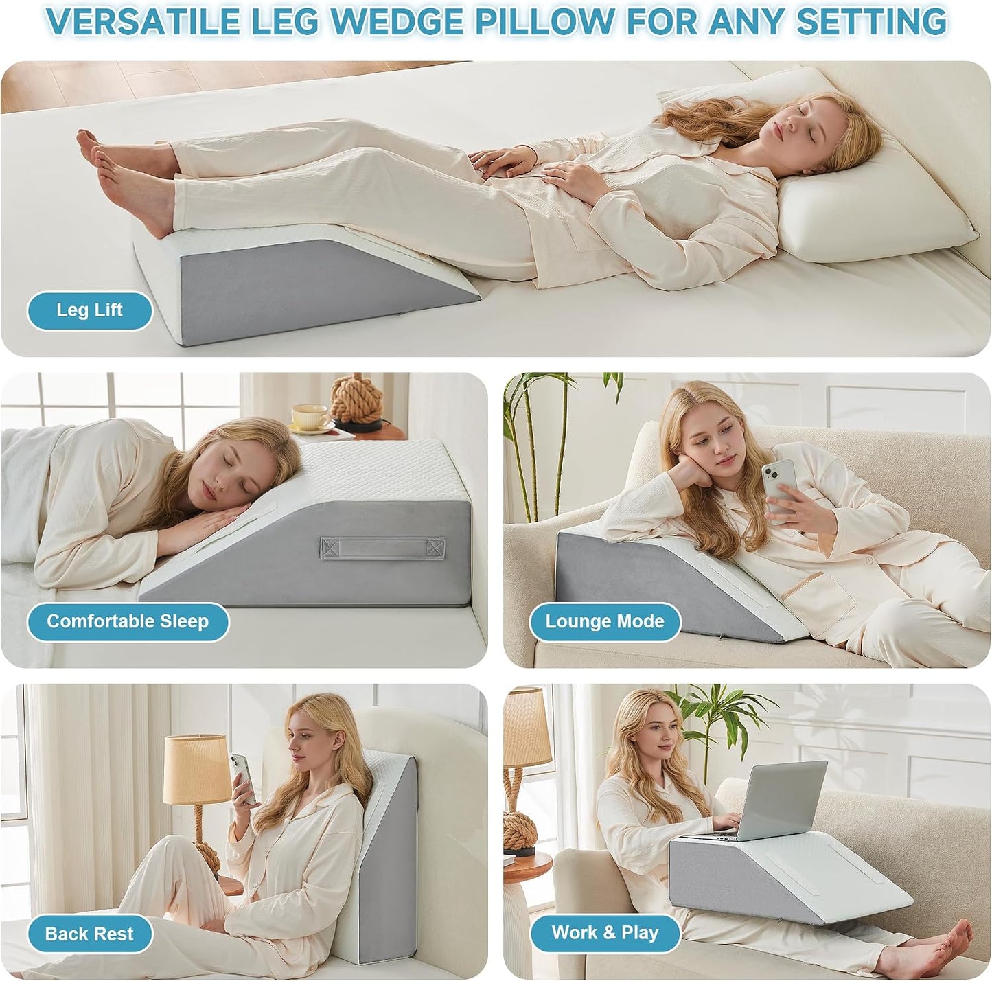 Yojoker 4PCS Orthopedic Bed Wedge Pillow Set for Sleeping, Post Surgery Foam Pillow for Body, Back and Leg Pain Relief, Triangle Adjustable Support Pillow - Acid Reflux, Anti Snoring & GERD Sleeping