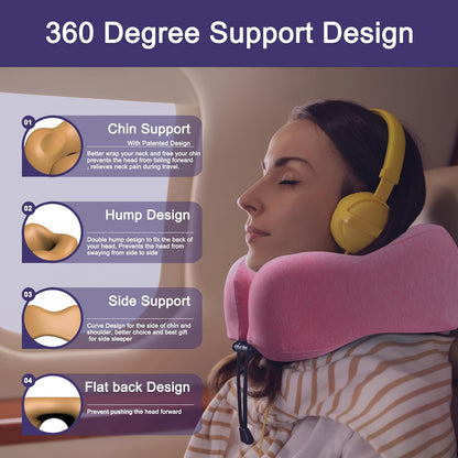 napfun Neck Pillow for Traveling, Upgraded Travel Neck Pillow for Airplane 100% Pure Memory Foam Travel Pillow for Flight Headrest Sleep, Portable Plane Accessories, Light Grey