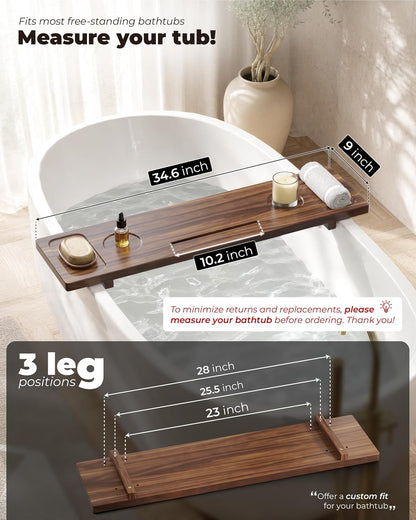 Acacia Large Bath Tray for Tub 34.6"x9" Wooden Bathtub Caddy Tray