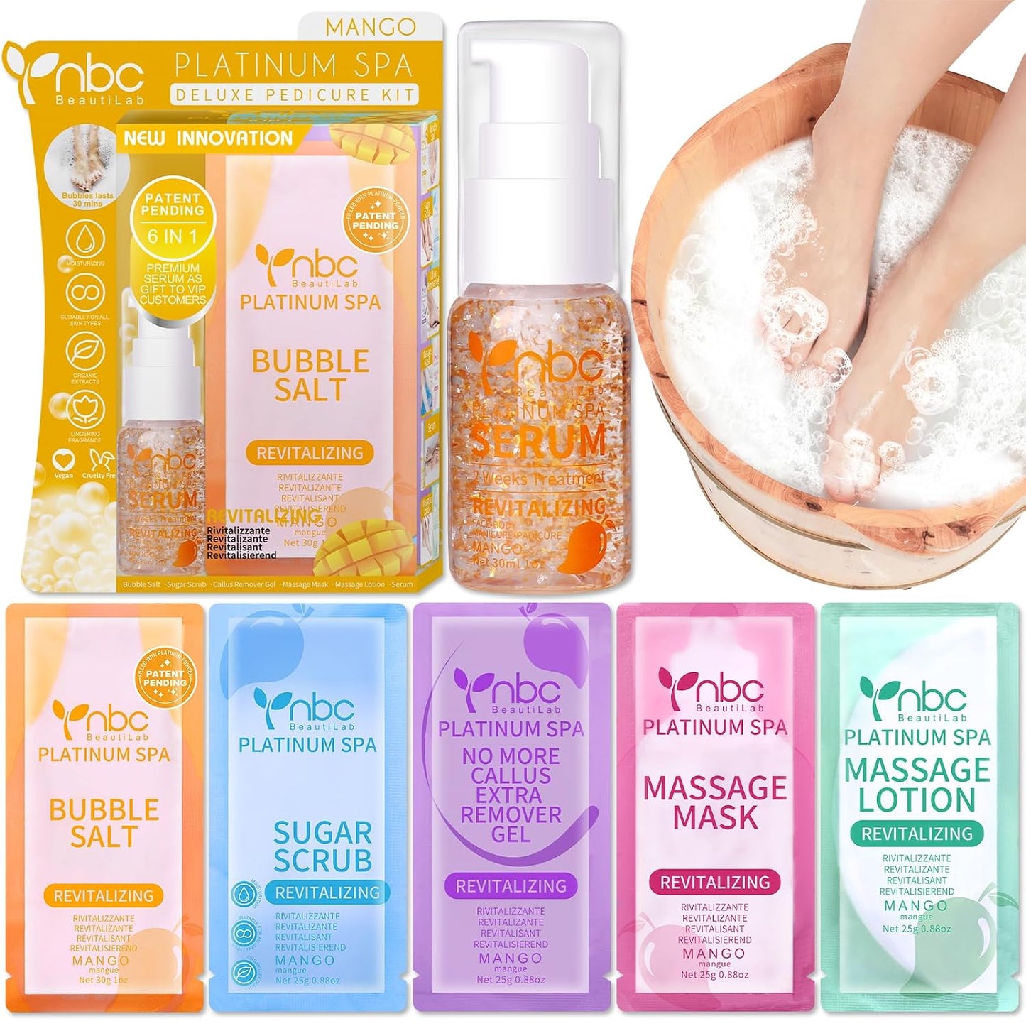 Pedicure Kit Foot Soak Set: Bubble Salt, Sugar Scrub, Massage Mask, Massage Lotion in a Box, 4 Step Foot Spa Kit for Dry Feet, Softens Calluses, Tired Feet（3 Set Lavender) - Colors A