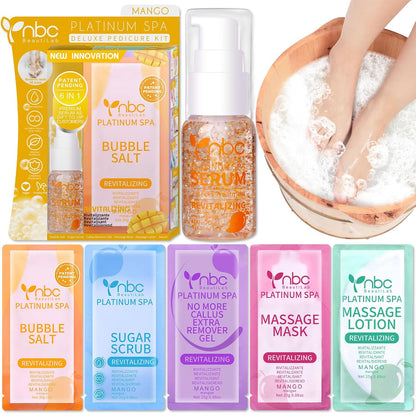 Pedicure Kit Foot Soak Set: Bubble Salt, Sugar Scrub, Massage Mask, Massage Lotion in a Box, 4 Step Foot Spa Kit for Dry Feet, Softens Calluses, Tired Feet（3 Set Lavender) - Colors A