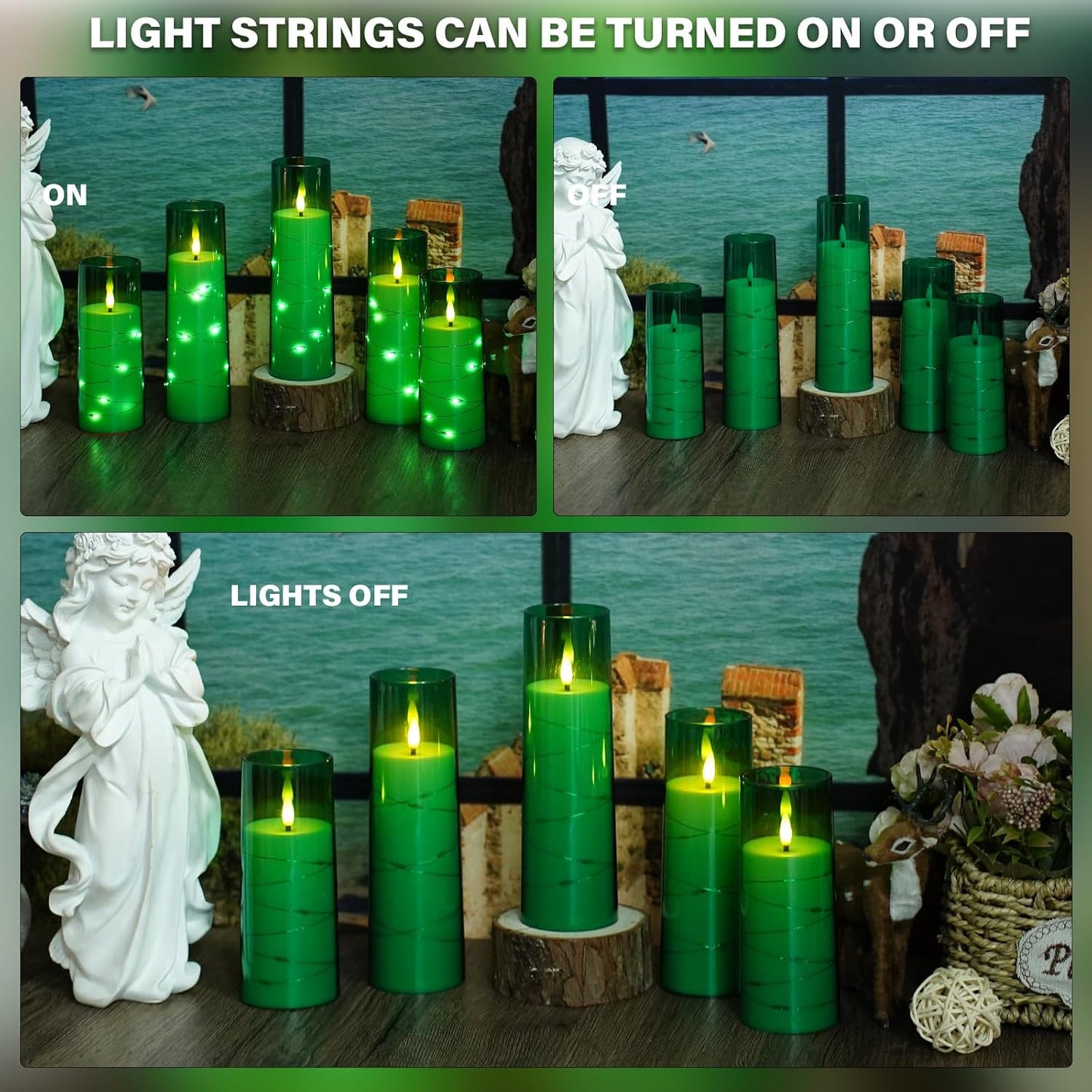 Nimiko Flickering Flameless LED Candles,Battery Operated Candles 24 Pcs with Embedded Star String,Acrylic LED Pillar Candles with Remote,Suitable for Home Decoration to Create an Atmosphere (White)