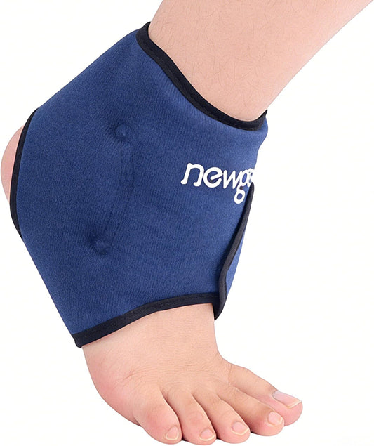 NEWGO Ankle Ice Pack Wrap for Swelling & Pain Relief, Reusable Hot Cold Gel Packs, Adjustable Brace for Plantar Fasciitis, Achilles Tendonitis, Heel Spur, Sprained Injuries - Up to 75kg Men Women