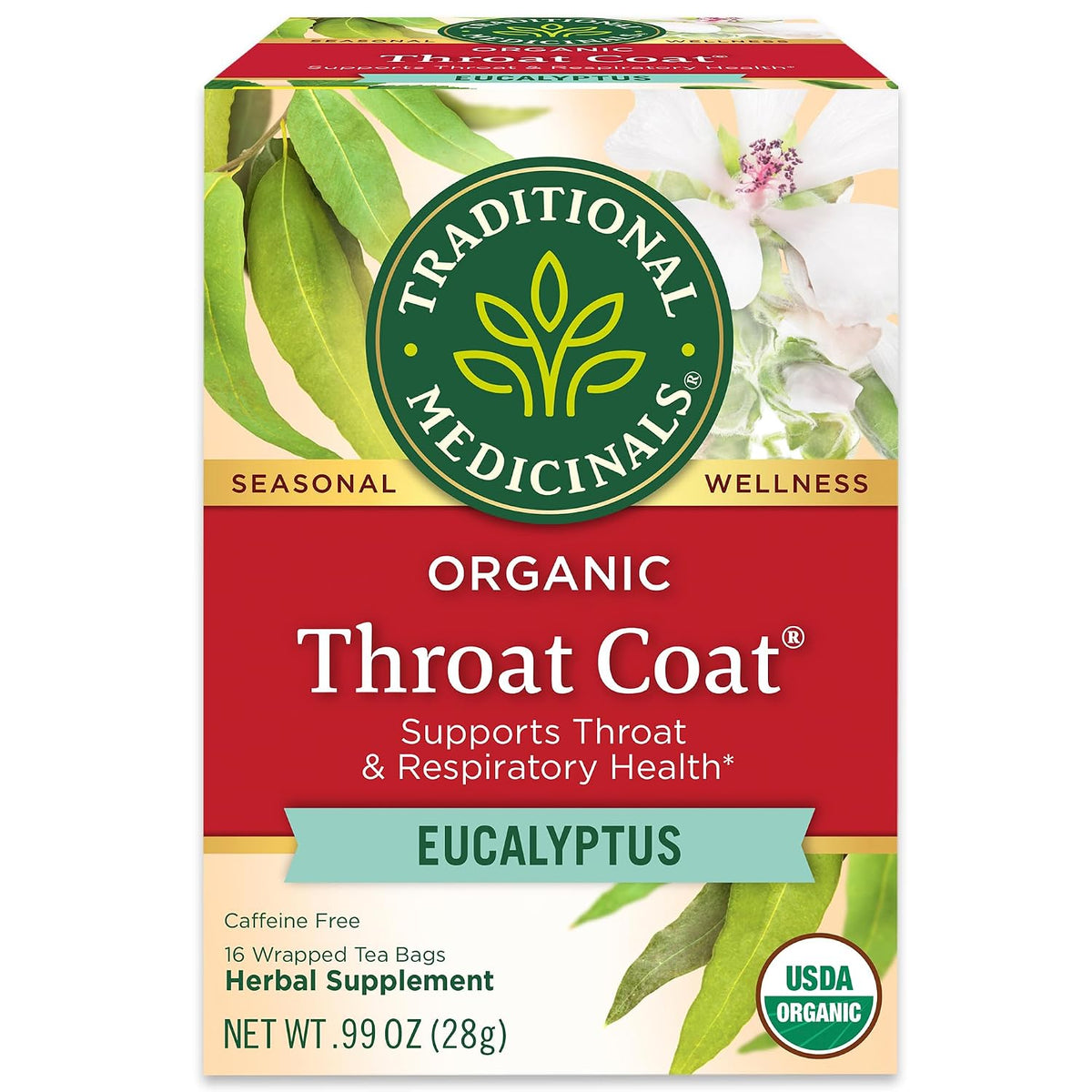 Traditional Medicinals Organic Throat Coat Eucalyptus, 16 Tea Bags