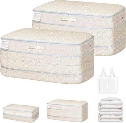 Comforter Storage Bag - Large Capacity Bedding Storage Bags Ultra Space Saving Self Compression Organizer, Washable Compression Bags for Storage Comforter Blanket Duvet Pillow, Beige