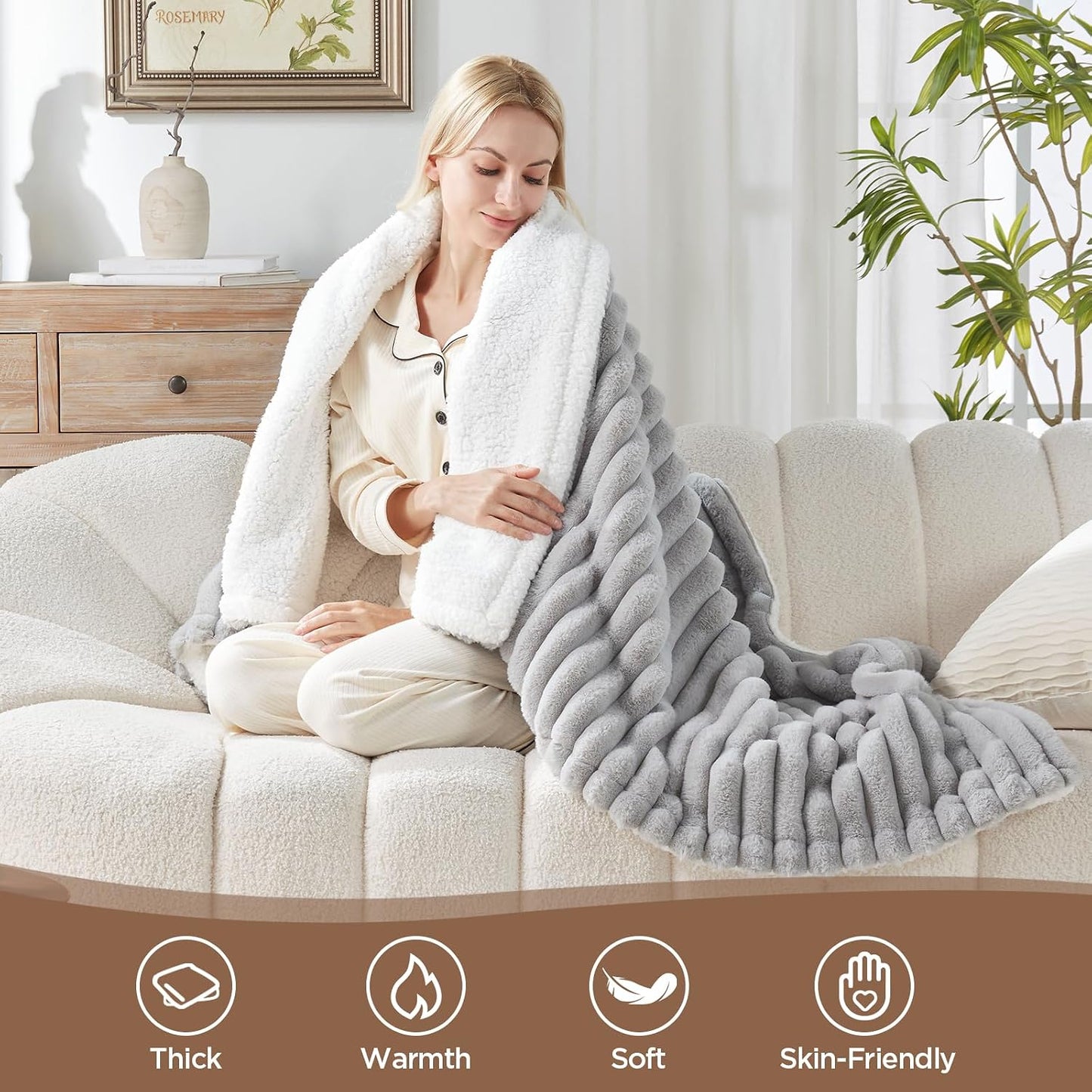 Westinghouse Heated Throw Blanket, Electric Blanket Throw with 6 Heating Levels and 2-10 Hours Time Settings, Flannel to Sherpa Super Cozy Heated Blanket Machine Washable, 50x60 inch, Charcoal