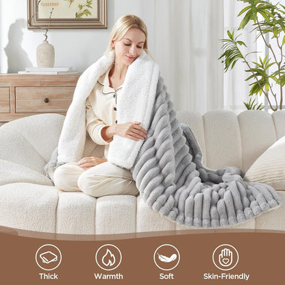 Westinghouse Heated Throw Blanket, Electric Blanket Throw with 6 Heating Levels and 2-10 Hours Time Settings, Flannel to Sherpa Super Cozy Heated Blanket Machine Washable, 50x60 inch, Charcoal