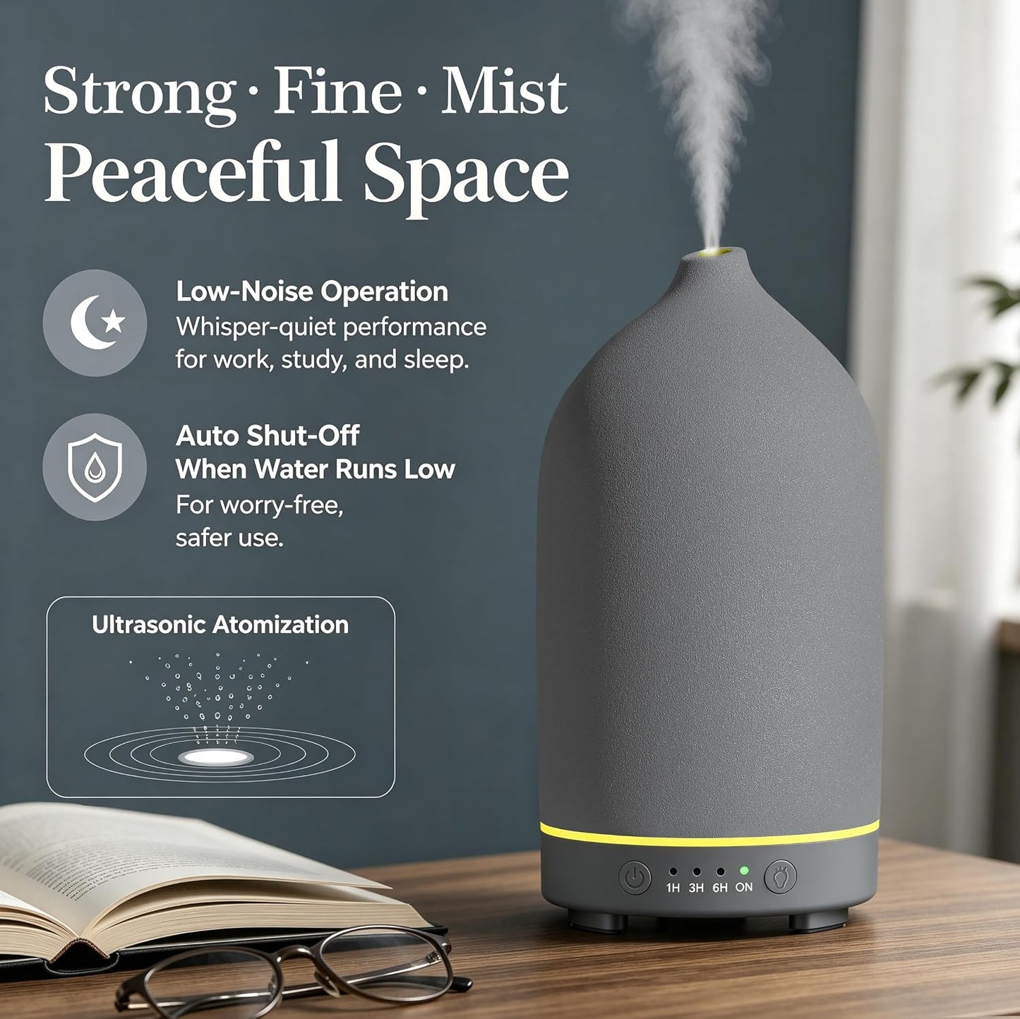 Gooamp 200ML Ceramic Essential Oil Diffuser for Home - Ultrasonic Aromatherapy Diffuser Humidifier with 7 Color LED Lights, Auto Shut-Off, 3 Timers for Bedroom, Office, Yoga, Black