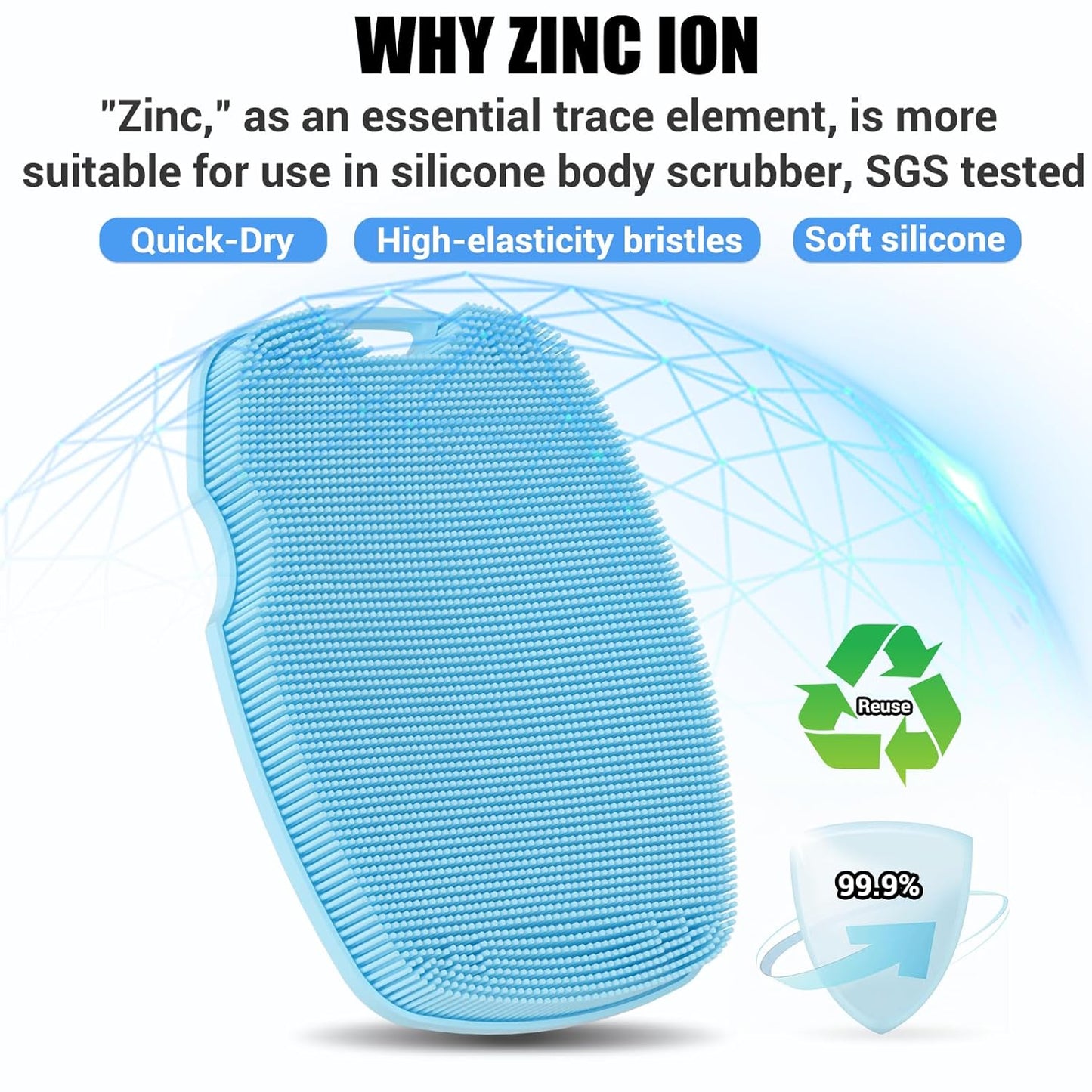 Canroom Silicone Body Scrubber - Zinc Infused-Highly Elastic Bristles Exfoliating Body Scrubber for Shower Body,Cellulite Reduction,Blood Circulation- Black