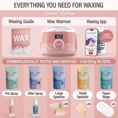 Tress Wellness Award Winning Waxing Kit for Sensitive Skin, Safe for Face & Skin, Easy to Use, At-Home Kit for Face, Bikini, Brazilian & Full Body - Digital Display, Black Purple Flower