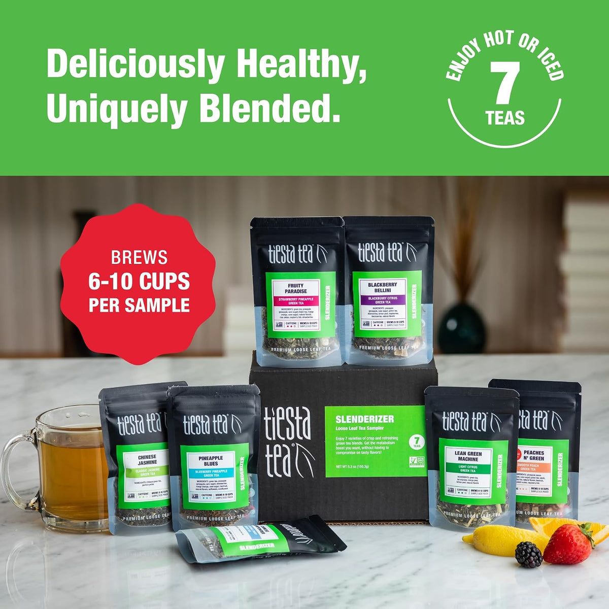 Tiesta Tea 7 Green Teas Dry Flight Sampler Loose Leaf 7 Pouches