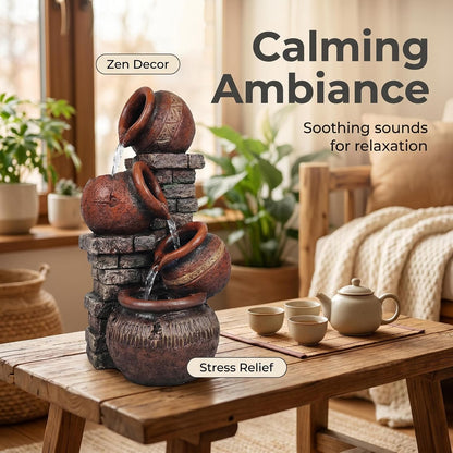 Indoor Desktop Fountain with Led Light - Layered Rock Waterfall Fountain, 13.77 x 5.9 x 5.9 inches, Silent Tabletop Water Feature Decor for Relaxation