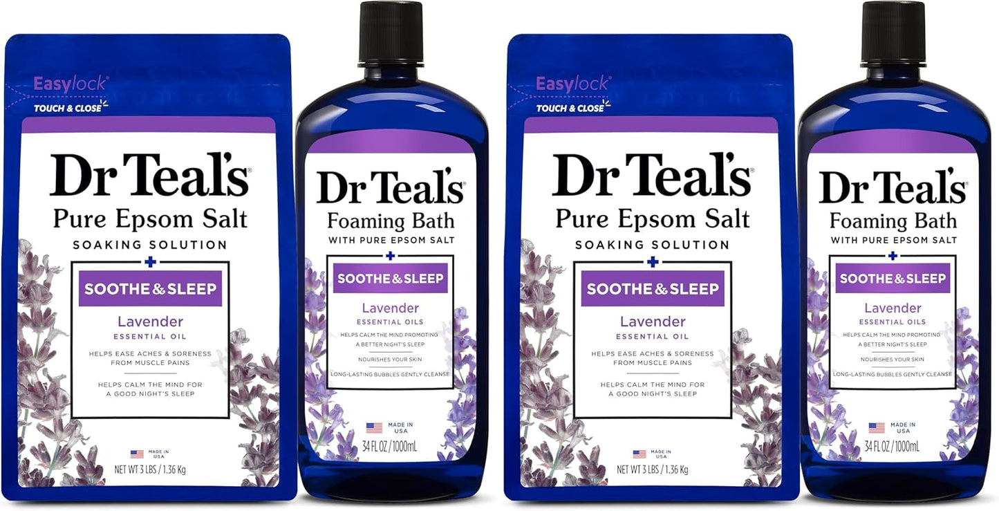 Dr. Teal's Epsom Salt Soaking Solution and Foaming Bath with Pure Epsom Salt Combo Pack, Lavender