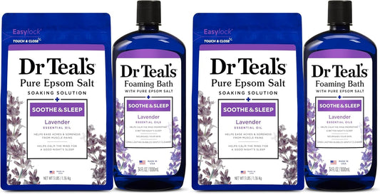 Dr. Teal's Epsom Salt Soaking Solution and Foaming Bath with Pure Epsom Salt Combo Pack, Lavender