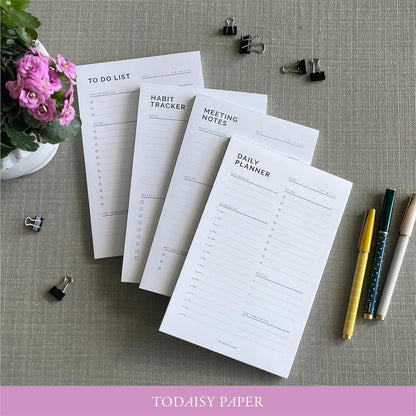 Daily Planner Notepad 5.5" x 8.5" To Do List with Hourly Schedule, Time Block Planning Pad, Desktop To Do List, 50 Sheets by Todaisy Paper
