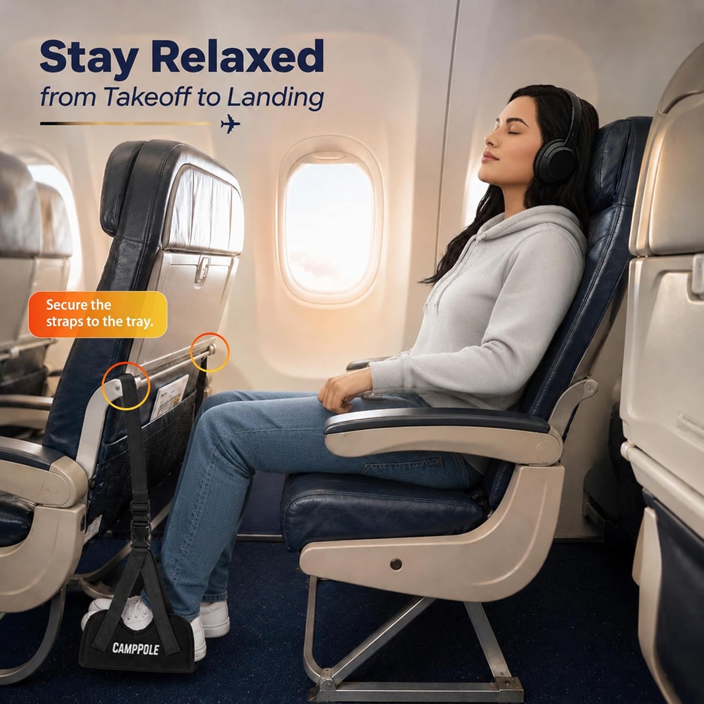 1 Pack Airplane Foot Hammock, No-Collapse Foot Hammock for Plane Travel, Thickened Bamboo Airplane Foot Rest, Adjustable Footrest for Office, Long Flight