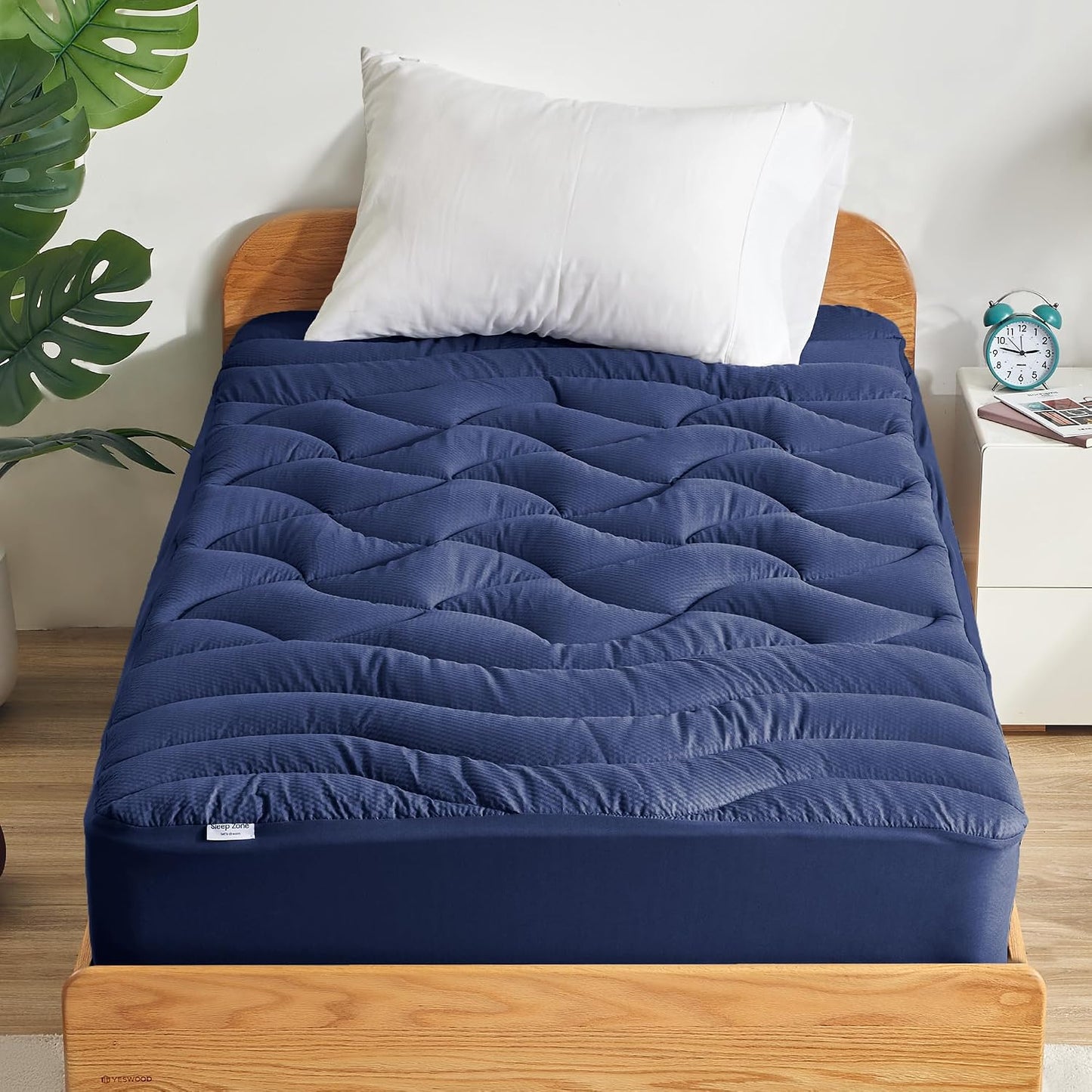 SLEEP ZONE Cooling Queen Mattress Topper, Premium Zoned Cool Mattress Pad Cover, Padded Mattress Protector Breathable Washable, Deep Pocket 8-21" (Grey, Queen)