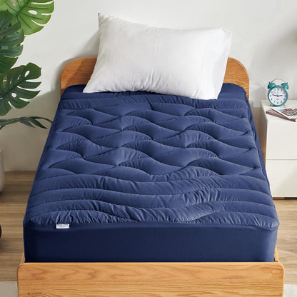 SLEEP ZONE Cooling Queen Mattress Topper, Premium Zoned Cool Mattress Pad Cover, Padded Mattress Protector Breathable Washable, Deep Pocket 8-21" (Grey, Queen)