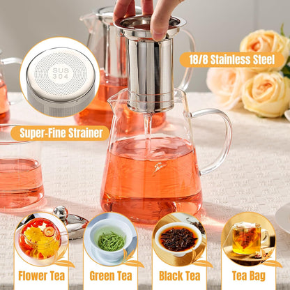 Baalaka Glass Teapot Stovetop 20 OZ/600ml, Tea pot with Removable 18/8 Stainless Steel Infuser, Borosilicate Clear Tea Kettle, Teapot Blooming and Loose Leaf Tea Maker Tea Brewer for Camping, Travel