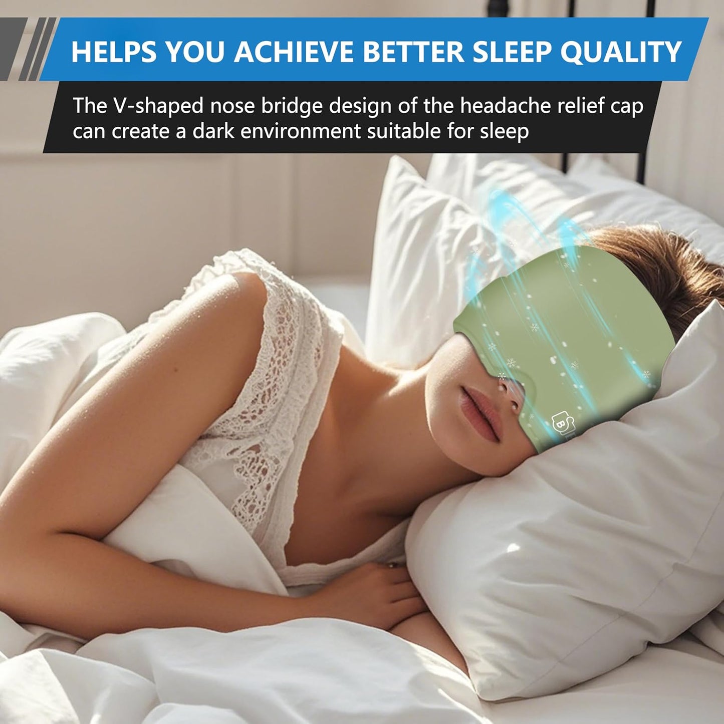 Migraine Relief Cap, All Around Gel Covered Reusable Headache Relief Cap, Black Migraine Cap for Headache Relief, Puffy Eyes