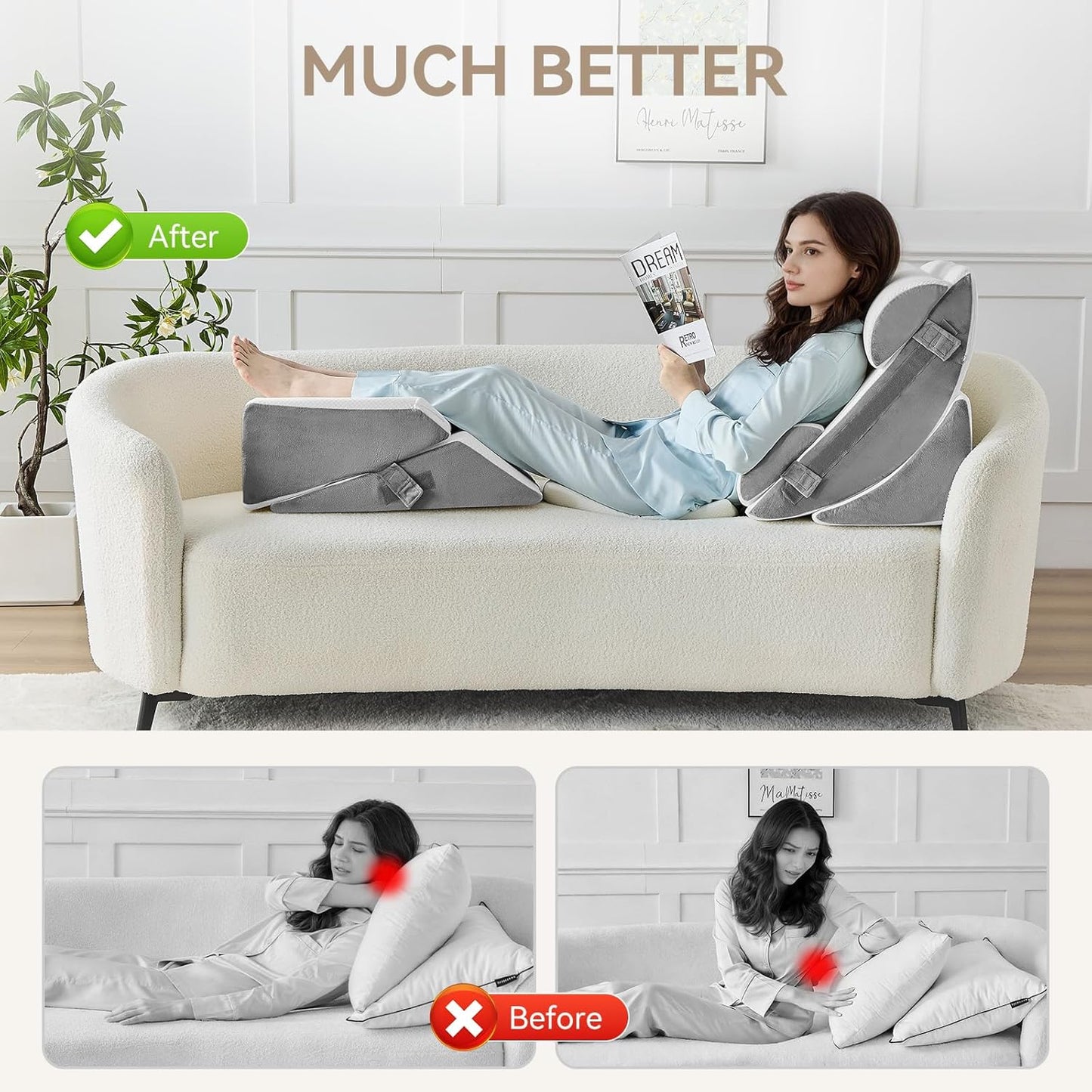 Yojoker 4PCS Orthopedic Bed Wedge Pillow Set for Sleeping, Post Surgery Foam Pillow for Body, Back and Leg Pain Relief, Triangle Adjustable Support Pillow - Acid Reflux, Anti Snoring & GERD Sleeping