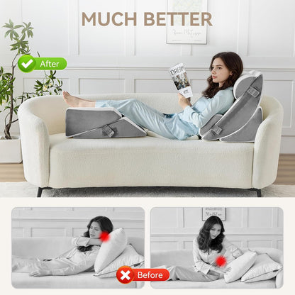 Yojoker 4PCS Orthopedic Bed Wedge Pillow Set for Sleeping, Post Surgery Foam Pillow for Body, Back and Leg Pain Relief, Triangle Adjustable Support Pillow - Acid Reflux, Anti Snoring & GERD Sleeping