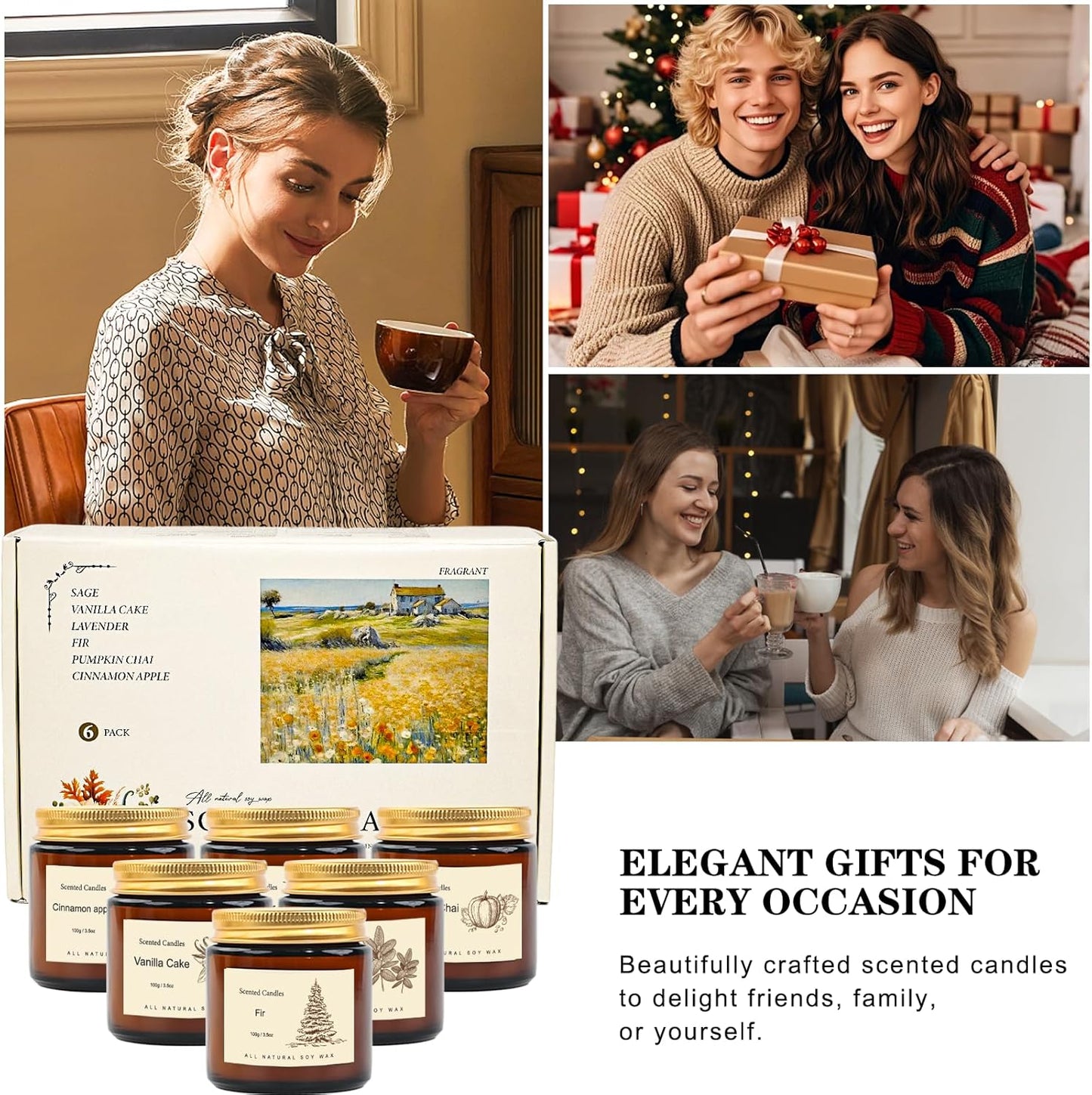 Scented Candles for Home,8 Pack Soy Wax Candle Set,Scented Candles Gift Set,Aromatherapy Candles, Amber Jar Vintage Apothecary Style, 8 Scents Gift Set