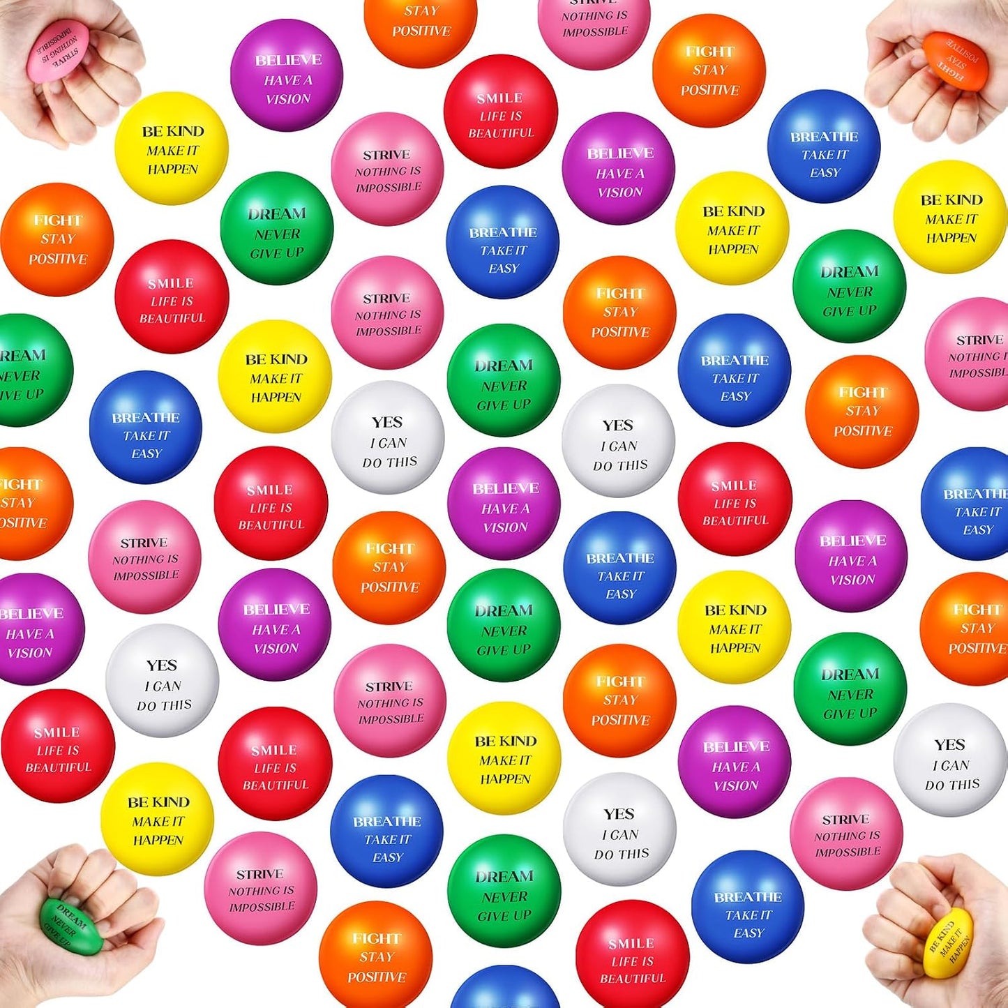 Blulu 60 Pcs Stress Balls Bulk for Adults Motivational Stress Relief Squeeze Balls Inspirational Colorful Foam Gift Toys for Encouraging Kids Adult Girls Boys Employee Office Gifts