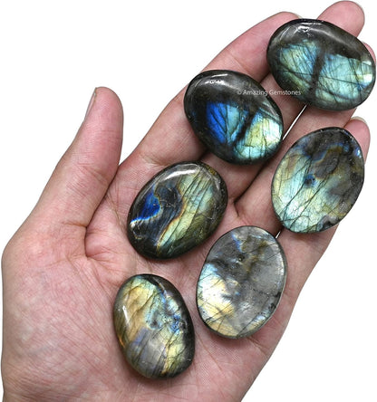 Amazing Gemstone Labradorite Thumb Worry Stone, Anxiety Stone, Healing Crystals - Piedra Crystal Fidget for Gift, Meditation, Calming, Relaxation, Stress Relief - Colors A