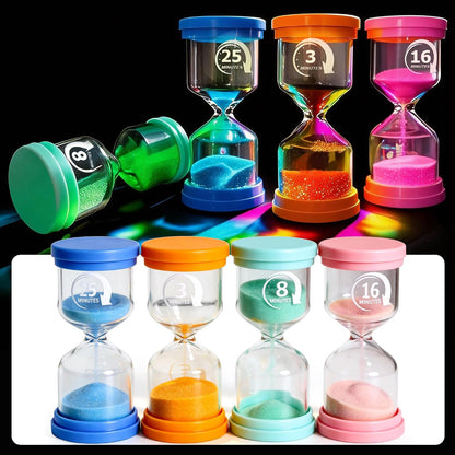 PROLOSO 6 Pcs Colorful Sand Timers Set Platic Sandglass Hourglass Sand Clock Timer 30sec/ 1min/ 2mins/ 3 Minutes/ 5 Minute/ 10mins for Kids Games Classroom Home Office Kitchen