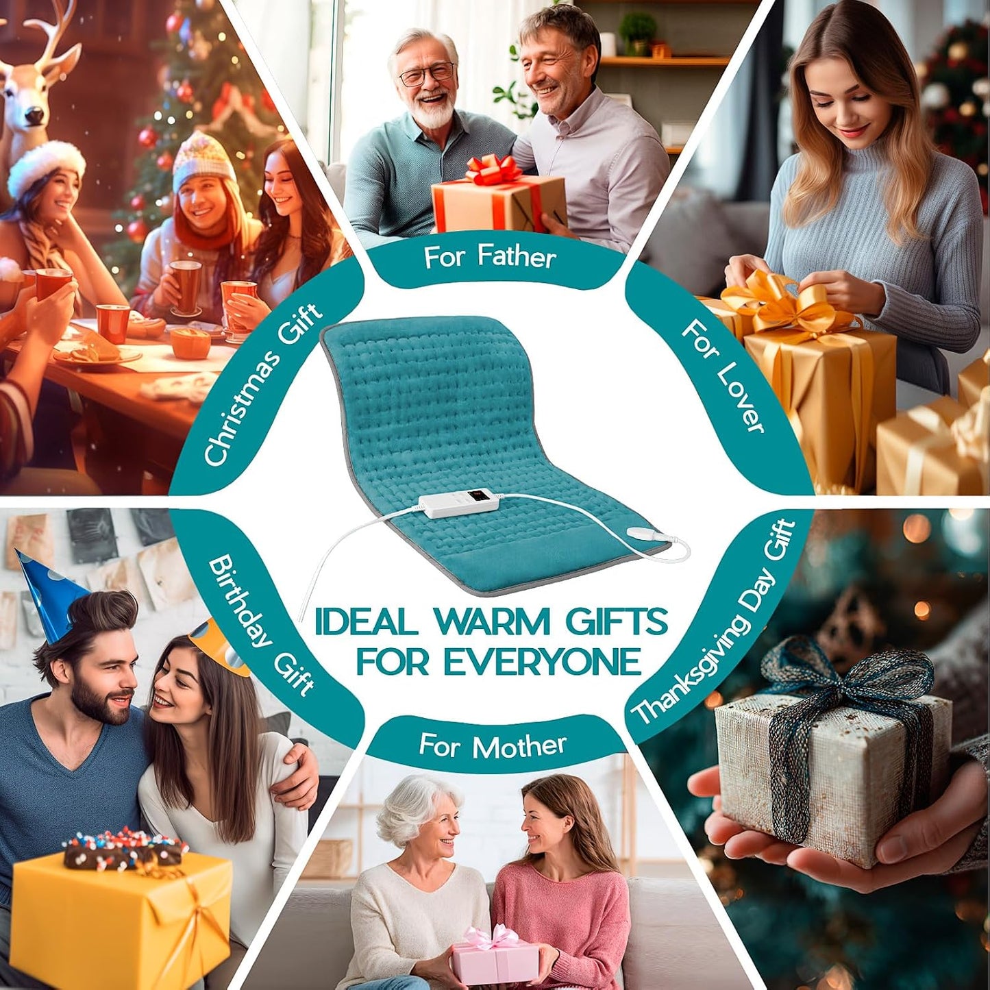 Heating Pad for Period Cramps, Heating Pad for Back/Neck/Shoulder Muscle Pain, 6 Heating & 4 Timer Setting, Auto Shut Off, Dry/Moist Heat & Machine Washable, Birthday Christma s Gifts for Women Mom