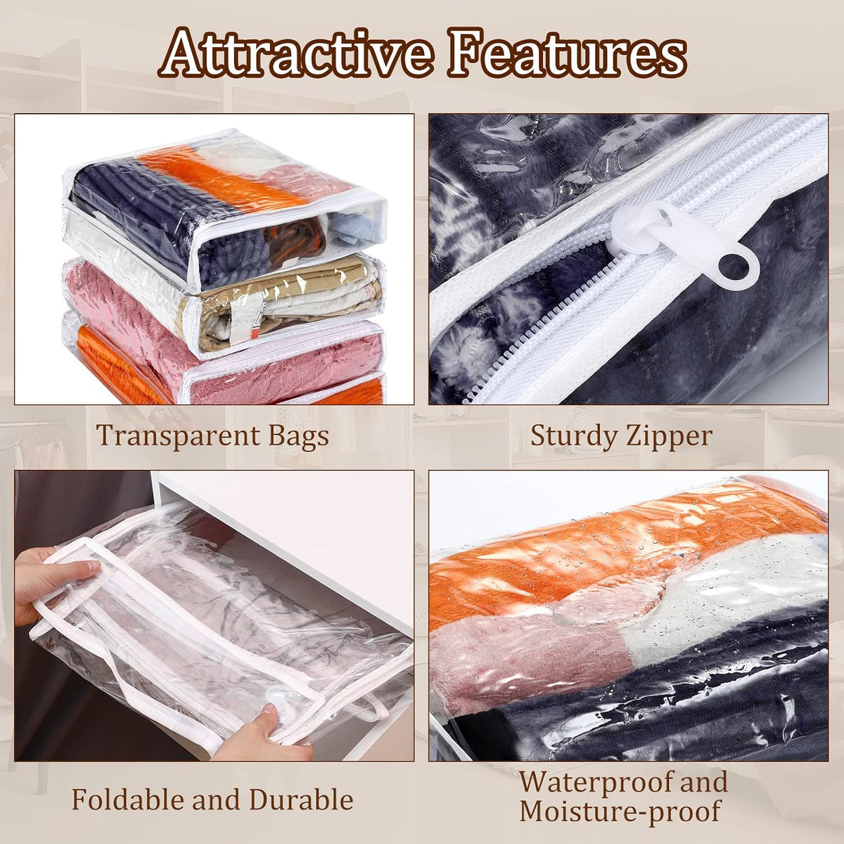 Kingdder 16 Pcs Clear Zippered Storage Bags Plastic Sweater Bag with Zipper