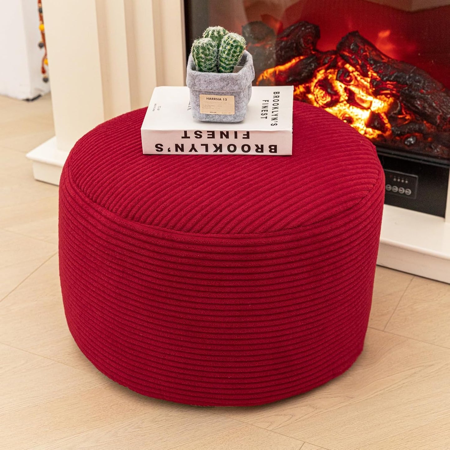 Round Pouf Ottoman 20 x 20 x 14 Inches Boho Poof Home Decor Floor Pouffe Ottoman Foot Rest for Couch Sofa Bean Bag Chairs Living Room Bedroom (Green)