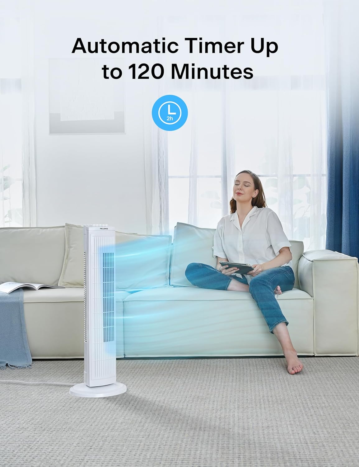PELONIS 30 Inch Tower Fan for Bedroom, Quiet Oscillating Standing Fan with 3 Speeds, Portable Cooling Fan for Home Office Dorm Room, Auto-off Timer, Black, PFT28A2BBB