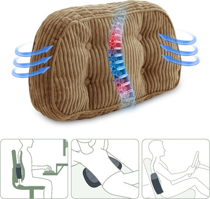 HIGOGOGO Lumbar Support Pillow for Recliner Chair/Accent Chair/Couch/Office Chair, Tufted Corduroy Back Support Cushion for Elderly, Recliner Cushions for Back Rest, Pain Relief, Reading, Brown