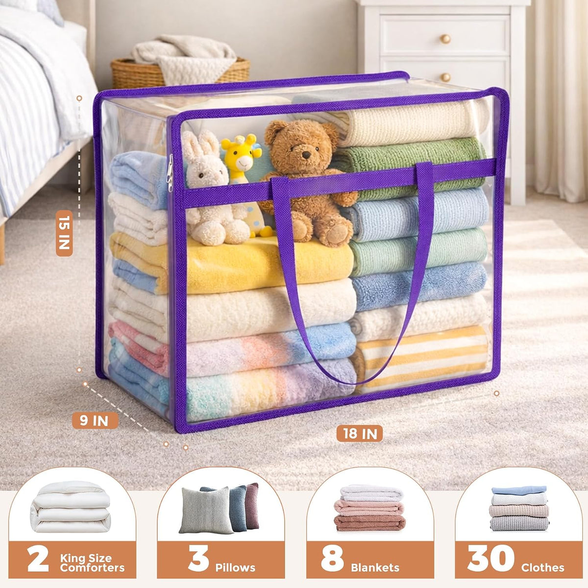 Clear Storage Bags for Clothes, 45L Closet Organizers and Storage