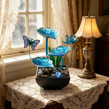 Tabletop Fountain,Indoor Water Fountain,Home Fengshui Décor Zen Relaxation Soothing Sound Machine for Office,Living Room,or Bedroom,Green Lotus,Hummingbird & Pink Flower,9.1inch