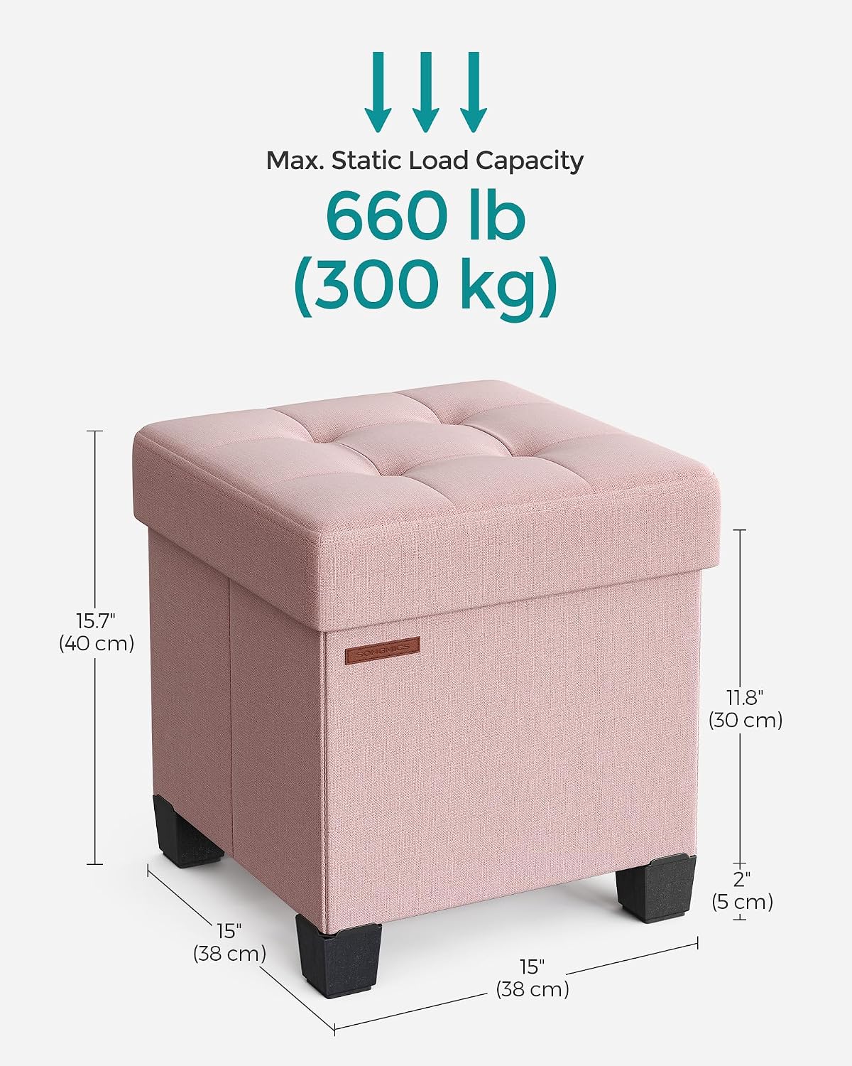 SONGMICS Storage Ottoman, Small Ottoman Foot Rest with Legs, 12.6 x 15.7 x 13.2 Inches Foot Stool, Load up to 660 lb, for Living Room, Bedroom, Dorm, Slate Gray ULSF012G01