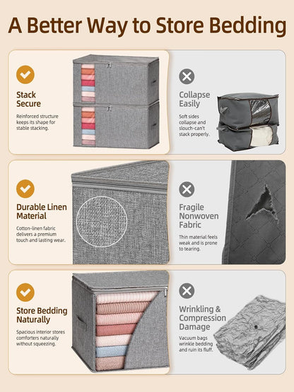 90L Rigid-Structured King Size Comforter Storage Bag, 2 Pack, Gray