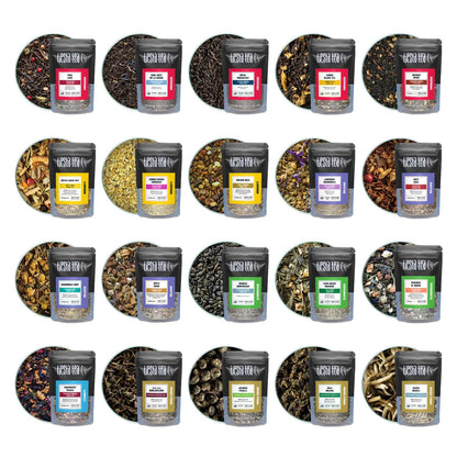 Tiesta Tea - Discovery Sampler Dry Flight Set, Loose Leaf, High to No Caffeine, Hot & Iced Up to 200 Cups, Tea Variety Pack with Green, Herbal, Black & Chai Brew, 20 Resealable Sample Pouches